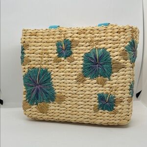 Faded glory Straw Tote Bag with Floral Accents
